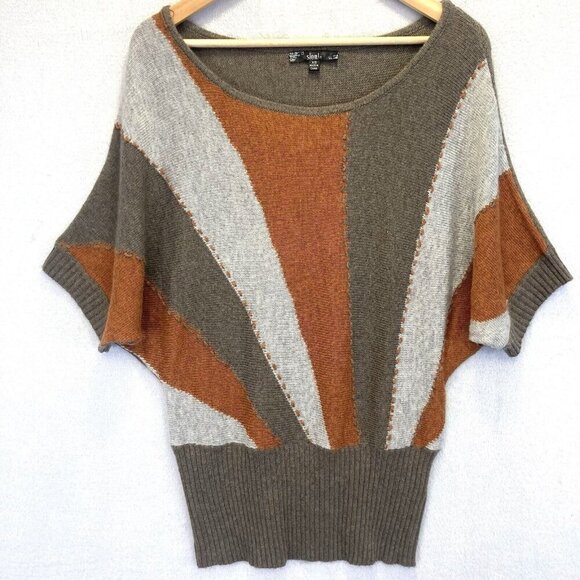 Sioni Angora Cashmere Popover Sweater Womens XS Orange Brown Short Sleeve Ribbed - Picture 1 of 12